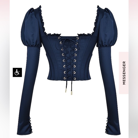 NWOT House of CB Dana Navy Puff Sleeve Corset - Picture 11 of 13